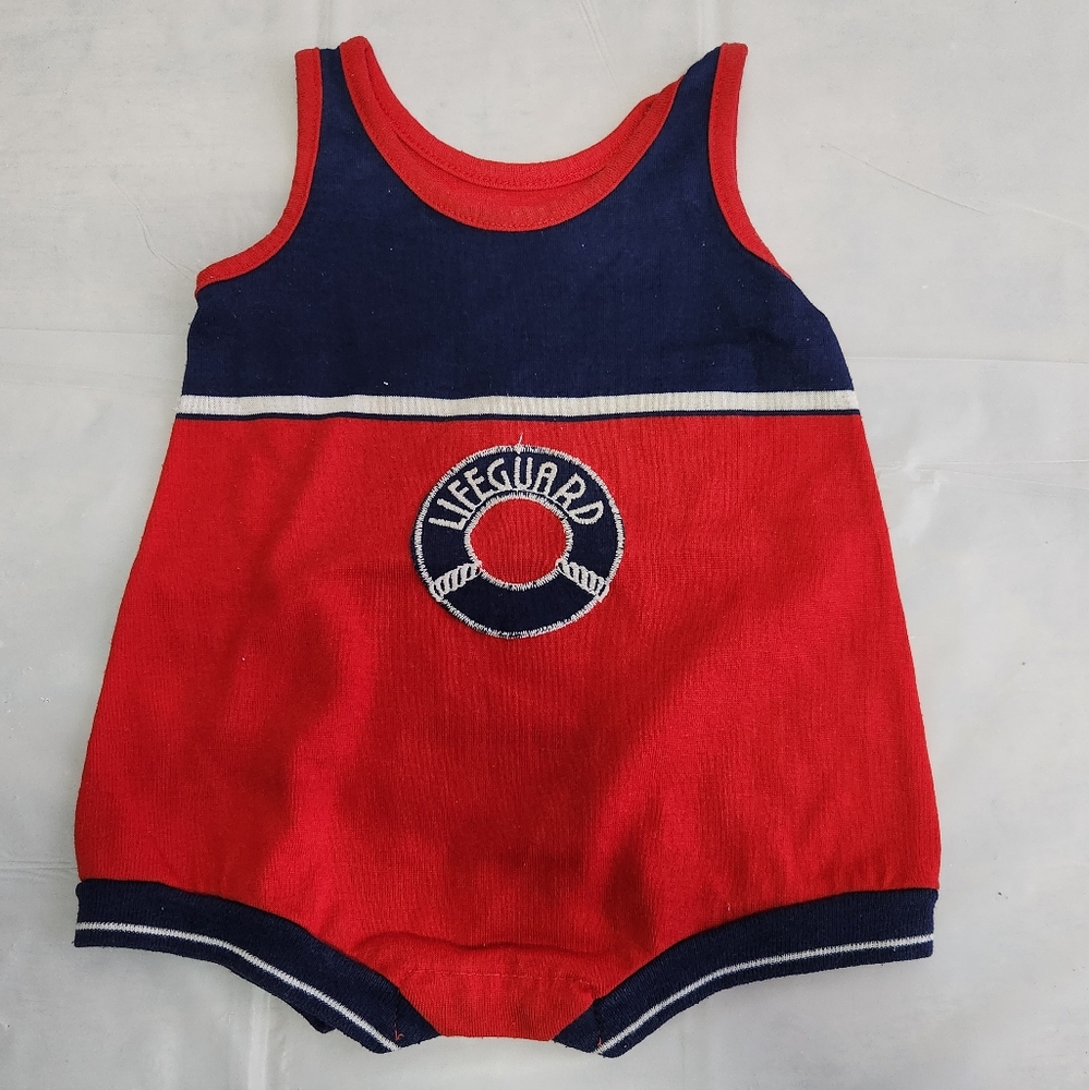 Red and Navy Lifeguard Baby Romper